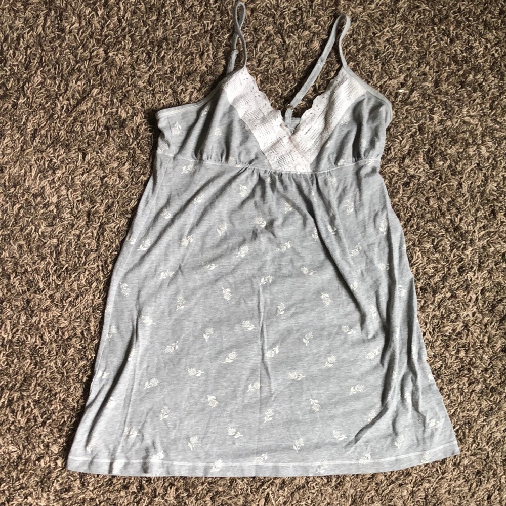 Lucky Brand Gray Lace Trim Night Gown